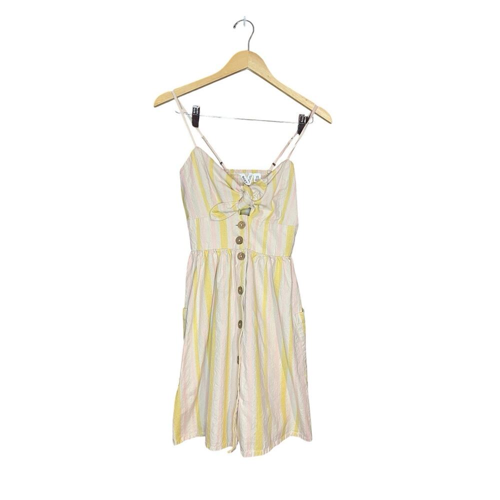 Roxy Under the Sun Strap Sundress Small Cotton Butter Yellow Petal Pink Pastel